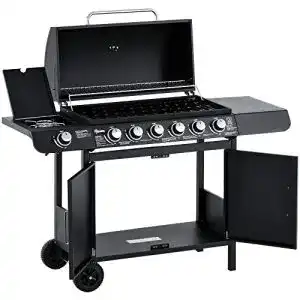 Günstiger Gasgrill Outsunny Gasgrill BBQ mit 6 Brennern Schwarz