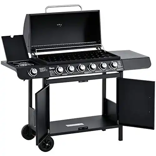 Günstiger Gasgrill Outsunny Gasgrill BBQ mit 6 Brennern Schwarz