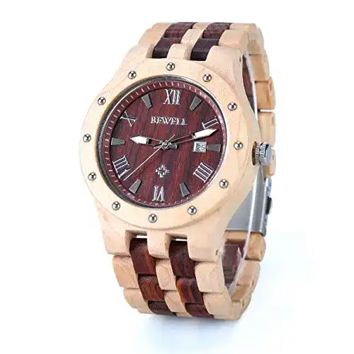 Holzuhren BEWELL Herren Analog Sandelholz-Uhrenarmband