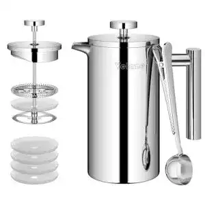 French-Press Edelstahl Velaze, 1 L, Kaffeepresse für 8 Tassen