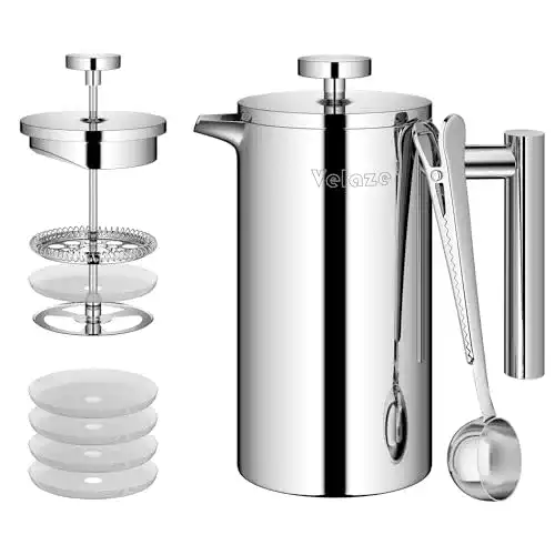 French-Press Edelstahl Velaze, 1 L, Kaffeepresse für 8 Tassen