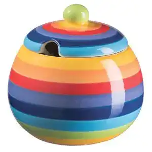 Zuckerdose Purity Style, handbemalt, Regenbogenstreifen