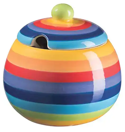 Zuckerdose Purity Style, handbemalt, Regenbogenstreifen