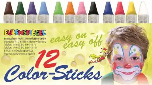 Schminkstifte Eulenspiegel 626122 Color-Sticks, 12 Stück, Fettbasis