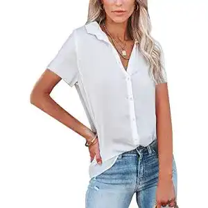 Weiße Blusen Yageshark Bluse Damen Kurzarm V-Ausschnitt Lässig