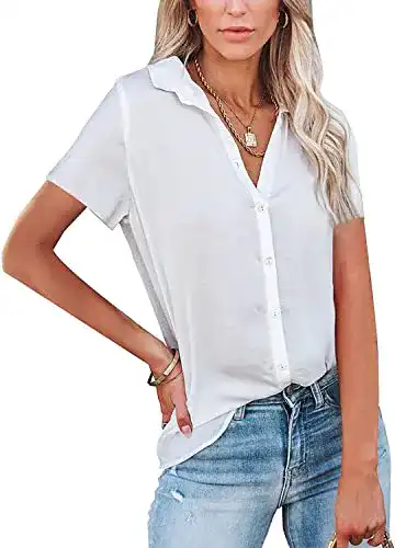 Weiße Blusen Yageshark Bluse Damen Kurzarm V-Ausschnitt Lässig