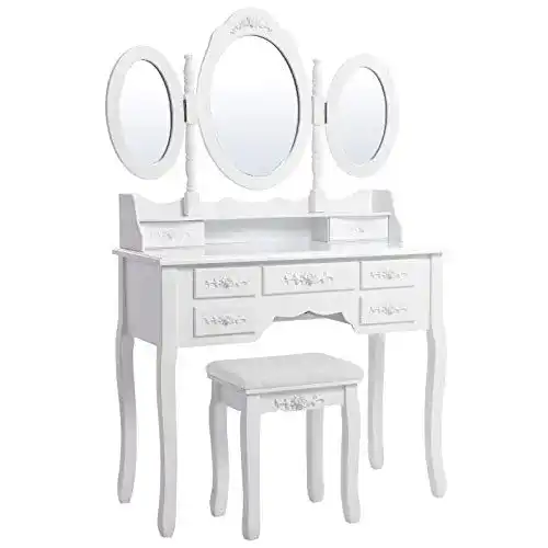 Die beste Schminktisch SONGMICS mit 3 Spiegel und Hocker, 7 Schubladen 2026 Test Bestseller Schminktisch SONGMICS mit 3 Spiegel und Hocker, 7 Schubladen