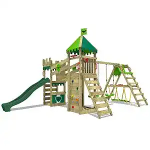 Doppelschaukel mit Rutsche Fatmoose Spielturm Ritterburg