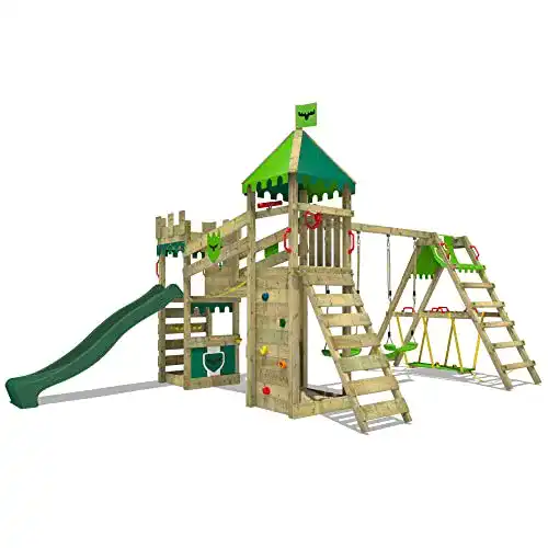 Doppelschaukel mit Rutsche Fatmoose Spielturm Ritterburg