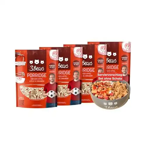 Porridge 3Bears Zimtiger Apfel 4 x 400g I Leckere Hafermahlzeit