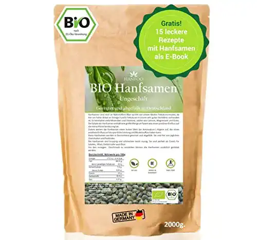 Hanfsamen ungeschält Hanfoo BIO 2kg + digitales Rezeptbuch