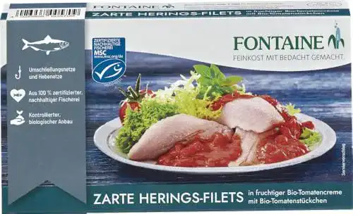 Heringe (zum Essen) Fontaine Heringsfilets in Bio-Tomatencreme