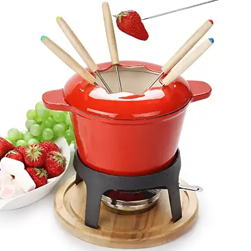 Fondue-Set Gusseisen Virklyee Fondue Set Keramik 6 Gabeln