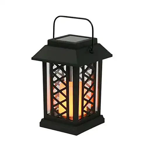 Solar-Laterne Festive Lights Schwarze Solar Laterne mit LED Kerze