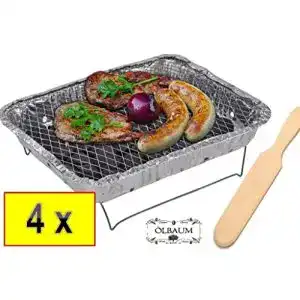 Einweggrill BTV Batovi 4 x KOMPLETT MIT 2 kg HOLZKOHLE