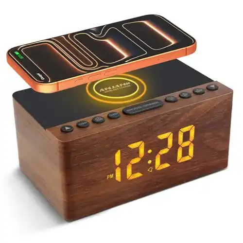 Radiowecker Holz ANJANK Digital mit kabelloser Ladestation