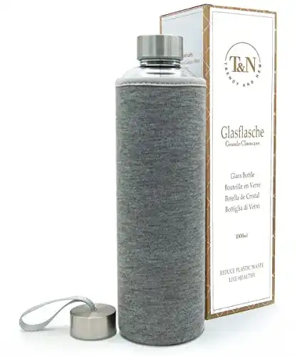 Glasflasche 1 l T&N, mit Neoprenhülle, auslaufsicher