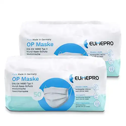 OP-Maske 100er-Pack EUMEPRO Weiße OP Maske Typ II 100 Stück