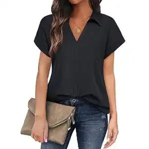 Schwarze Bluse Gaharu Bluse Damen Sommer Leicht Locker