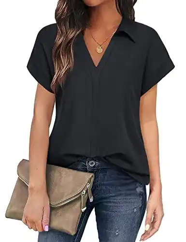 Schwarze Bluse Gaharu Bluse Damen Sommer Leicht Locker