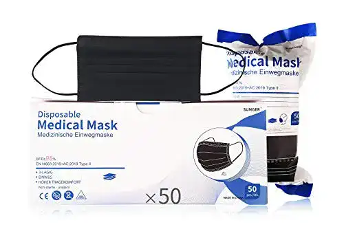 OP-Maske schwarz SUMGER Medizinische Einwegmasken, 50, Typ II
