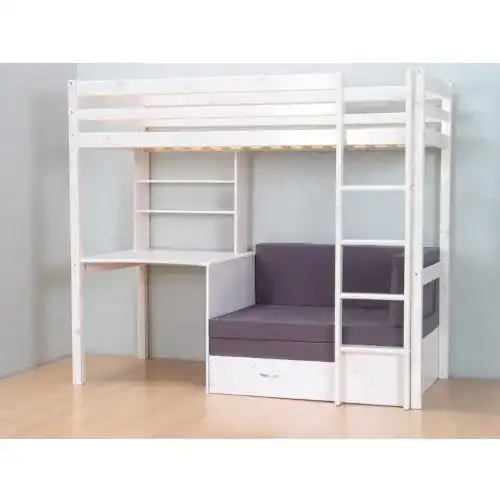 Hochbett Thuka, 90×200 Bett Weiss inkl. Matratze grau