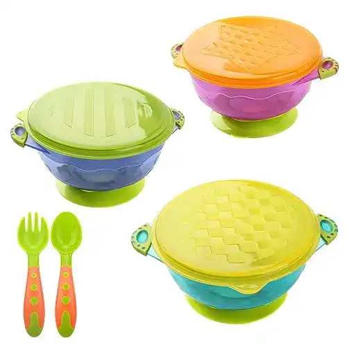 Breischalen Zooawa Baby Saugnapf mit Deckel Set, 3 Pack