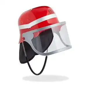 Feuerwehrhelm Relaxdays Kinder, mit Visier, Nackentuch, rot