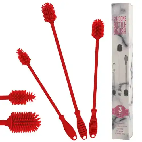 Flaschenbürste KPRICE, 3 Set Bürste Silikon Rot, 38cm/31cm/24cm