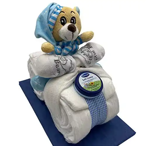Windeltorte schenke-freude.de, Windelmotorrad blau mit Teddybär