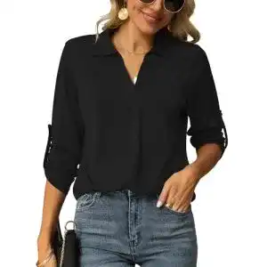 Schwarze Bluse Odosalii Business Damen Sommer 3/4 Ärmel