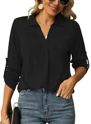 Schwarze Bluse Odosalii Business Damen Sommer 3/4 Ärmel