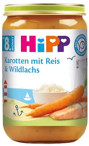Hipp-Babynahrung HiPP Karotten mit Reis und Wildlachs, 6er Pack