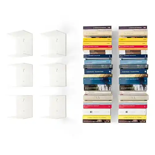Bücherregal home3000 6, mit 12 weißen unsichtbaren Fächern
