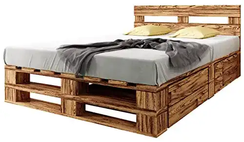 Palettenbett sunnypillow M2 aus Holz 140 x 200 cm mit Kopfteil