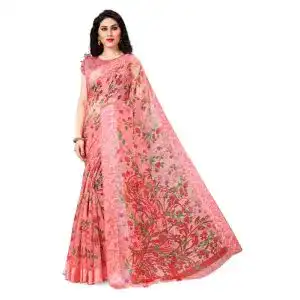 Sari Sourbh Blumendruck Polyester Baumwolle für Frauen