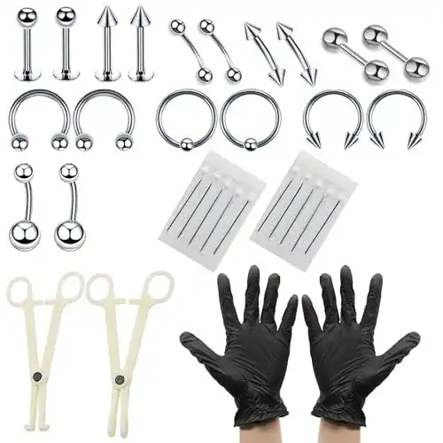 Piercing-Set YancLife 41 Stück Piercing Set, 1.2mm Edelstahl