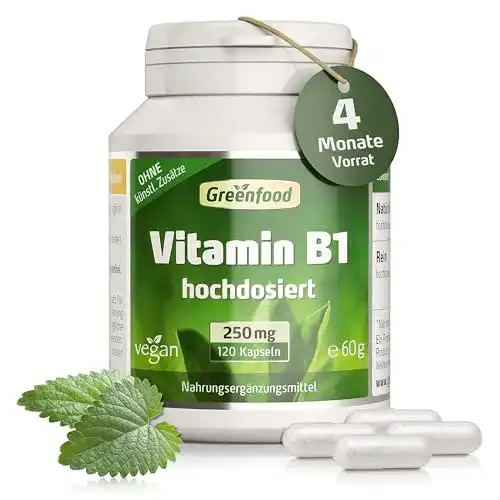 Vitamin B1 Greenfood, 250 mg, hochdosiert, 120 Kapseln