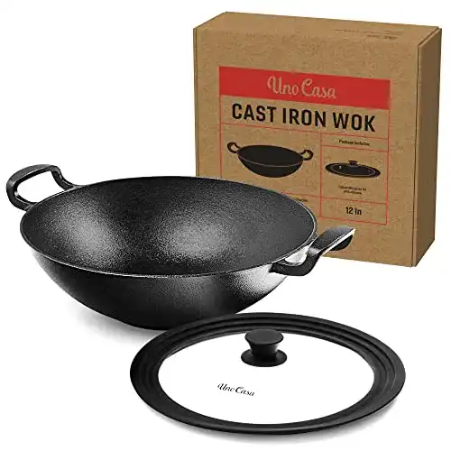 Wokpfanne mit Deckel Uno Casa Wok Pfanne aus Gusseisen 32 cm