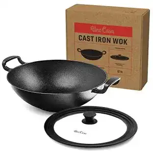 Wok Gusseisen Uno Casa Wok Pfanne aus Gusseisen, 32 cm, 4.9 l