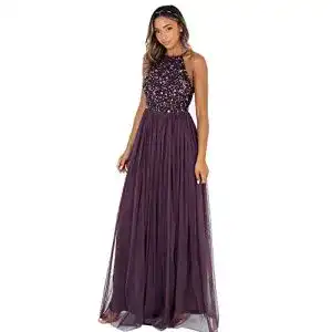 Abendkleid Maya Deluxe Damen Maya Berry Embellished Holder Hals Maxi