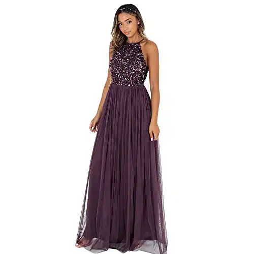 Abendkleid Maya Deluxe Damen Maya Berry Embellished Holder Hals Maxi
