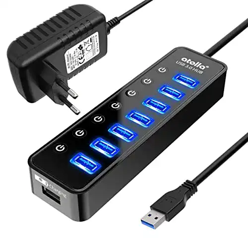 USB-Hub 7 Port bauihr USB Hub Aktiv 3.0 mit Netzteil, mit Schalter