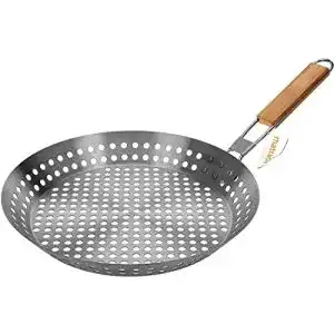 Maronipfanne matrasa, gelocht, Edelstahl, klappbarer Holzgriff
