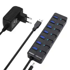 USB-Hub 7 Port VEMONT USB 3.0 Hub mit Netzteil, 1,2m Kabel