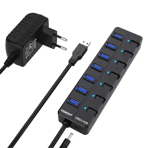 USB-Hub 7 Port VEMONT USB 3.0 Hub mit Netzteil, 1,2m Kabel