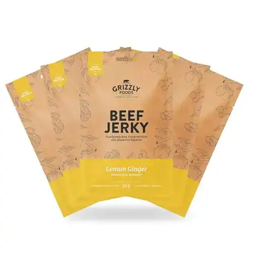 Beef Jerky Grizzly Snacks • Trockenfleisch 5er-Pack • Lemon Ginger