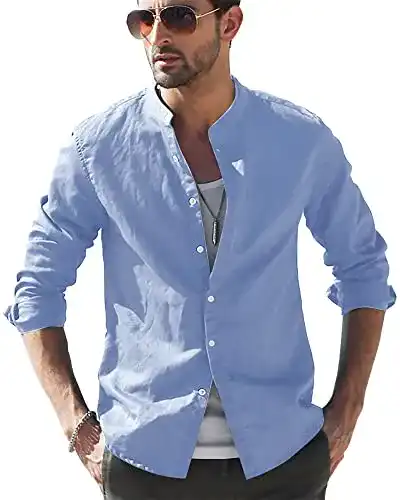 Leinenhemd Herren LVCBL Henley Shirt Herren Langarm Herren