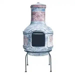 Aztekenofen Buschbeck Feuerstelle, Geo Design, blau/rot