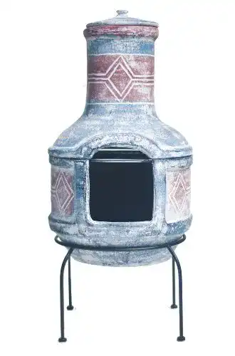 Aztekenofen Buschbeck Feuerstelle, Geo Design, blau/rot
